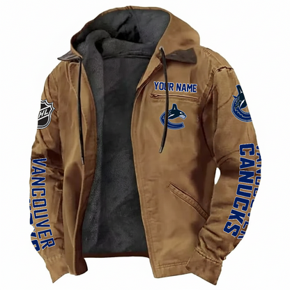 LIMITED EDITION - NEW CUSTOMIZED NHL19 VCC VANCOUVER CANUCKS HOODED CARDIGAN JACKET