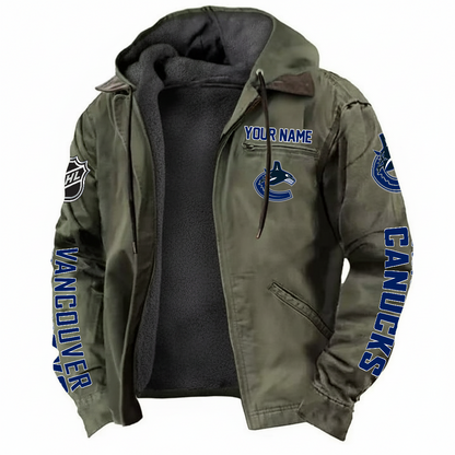 LIMITED EDITION - NEW CUSTOMIZED NHL19 VCC VANCOUVER CANUCKS HOODED CARDIGAN JACKET