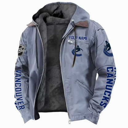 LIMITED EDITION - NEW CUSTOMIZED NHL19 VCC VANCOUVER CANUCKS HOODED CARDIGAN JACKET