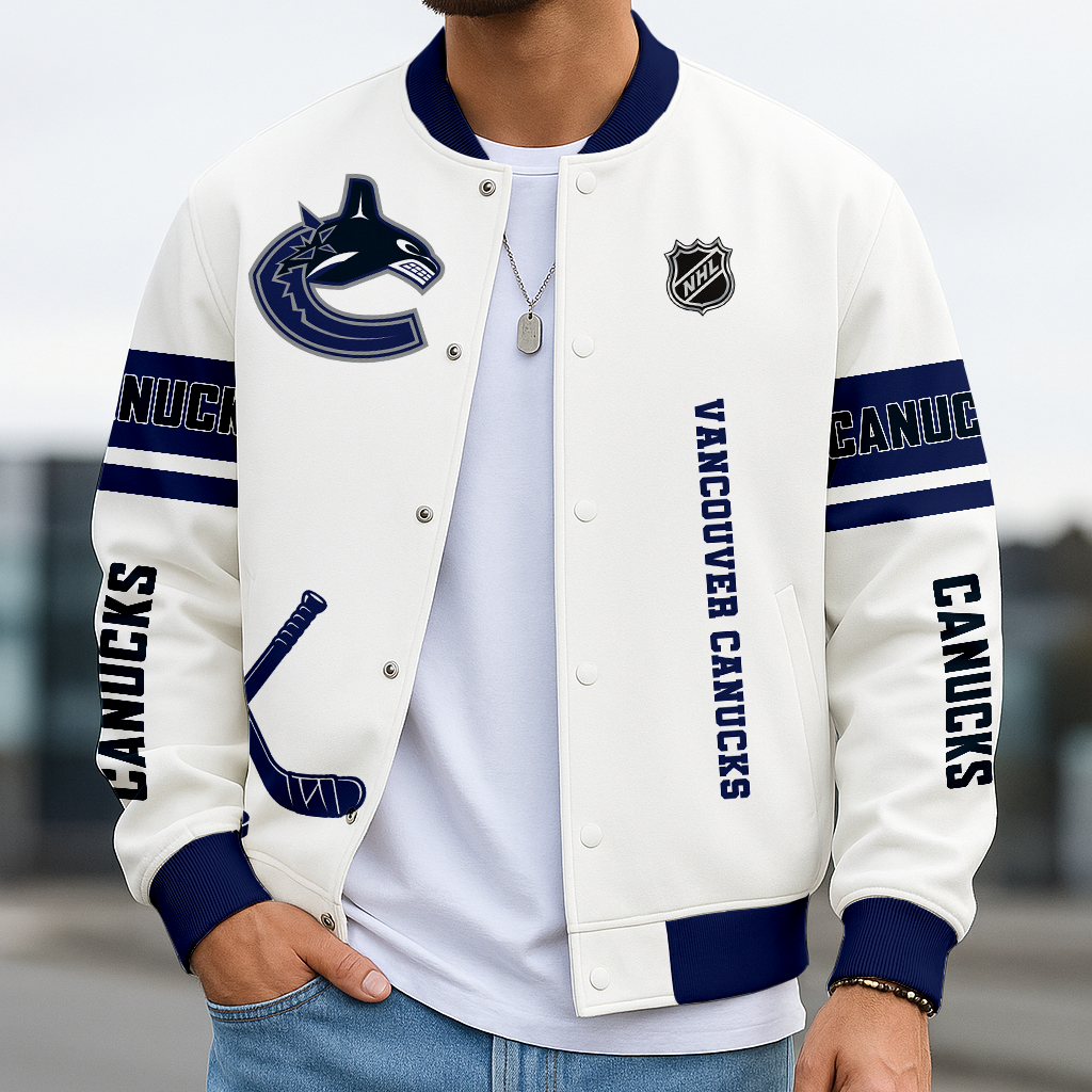 LIMITED EDITION - NEW CUSTOMIZED NHL19 VCC VANCOUVER CANUCKS BASEBALL JACKET, SATIN VARSITY JACKET