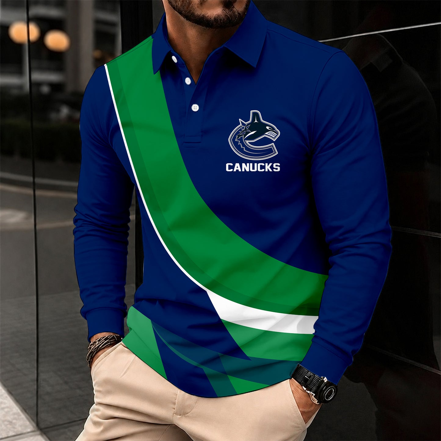 [SUPER SALE] NEW CUSTOMIZED NHL19 VCC VANCOUVER CANUCKS MEN LONG SLEEVE POLO