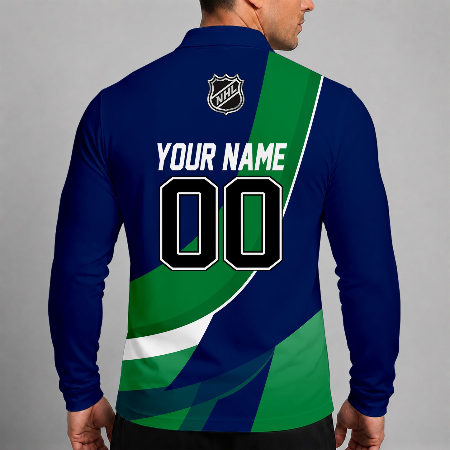 [SUPER SALE] NEW CUSTOMIZED NHL19 VCC VANCOUVER CANUCKS MEN LONG SLEEVE POLO