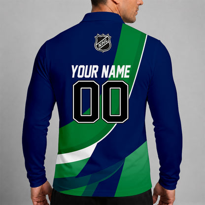 [SUPER SALE] NEW CUSTOMIZED NHL19 VCC VANCOUVER CANUCKS MEN LONG SLEEVE POLO
