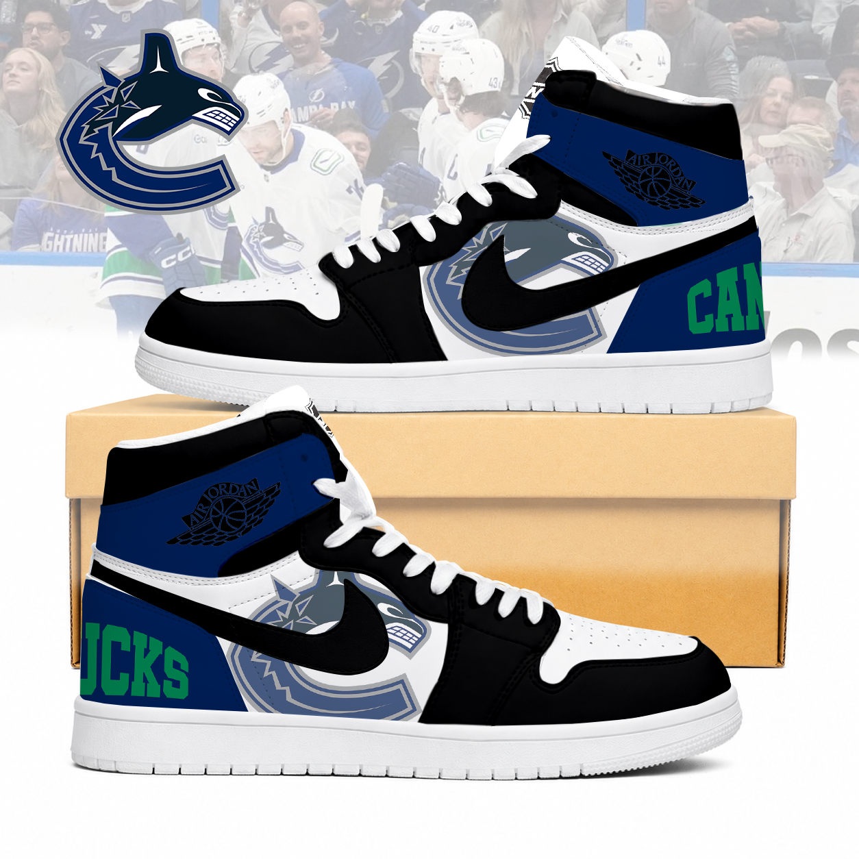 LIMITED EDITION - NEW CUSTOMIZED NHL19 VC CANUCKS AIR JORDAN SNEAKERS