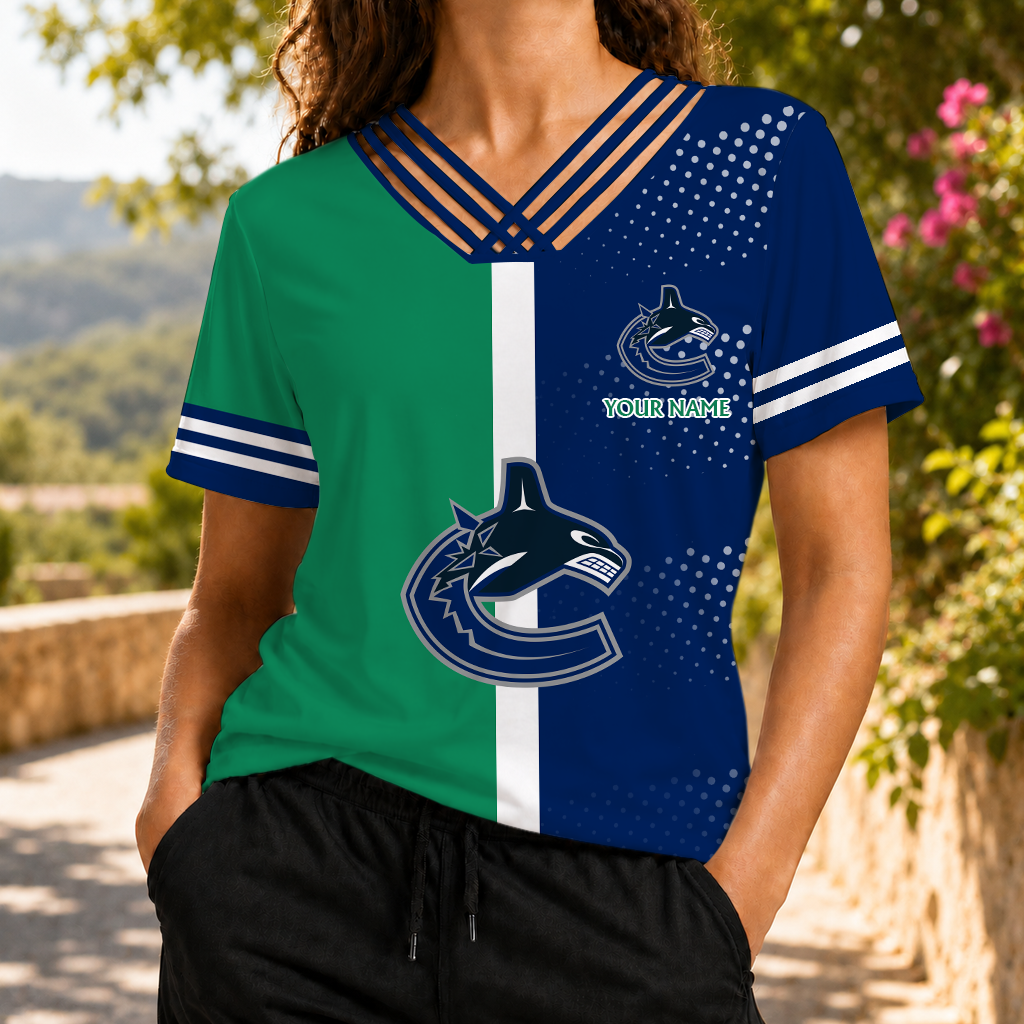 ELITE EDITION - NEW CUSTOMIZED NHL19 VCC VANCOUVER CANUCKS V-NECK SHIRT