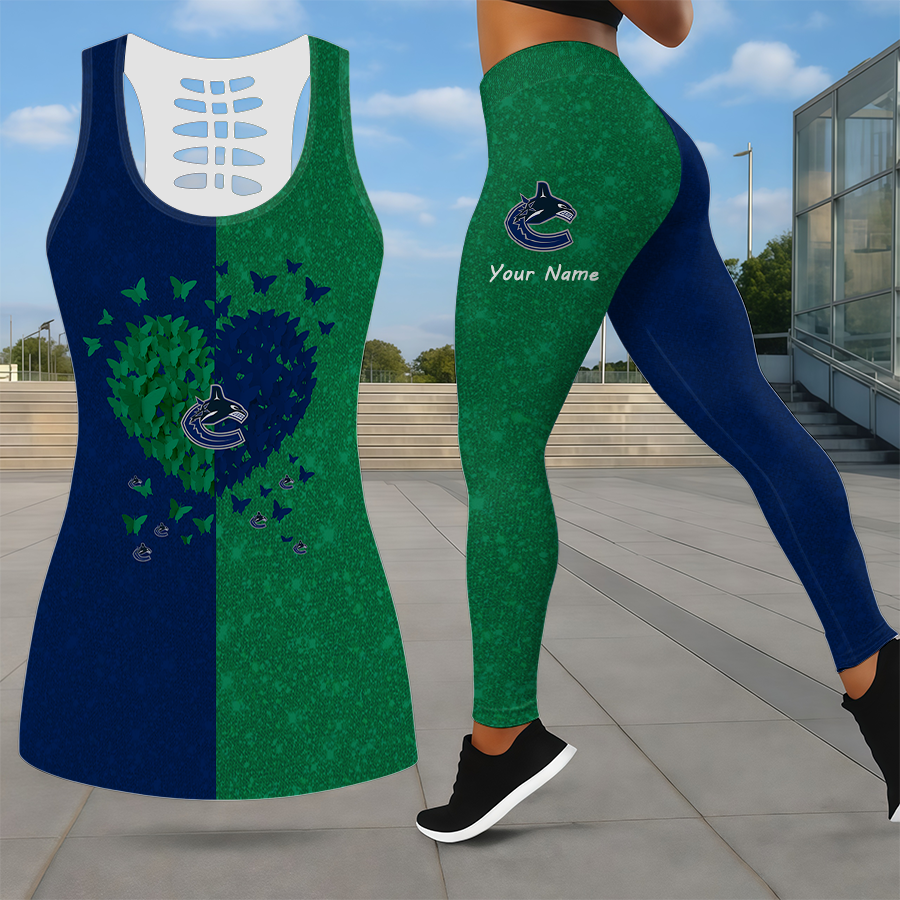 LIMITED EDITION - NEW CUSTOMIZED NHL19 VCC VANCOUVER CANUCKS LEGGINGS & HOLLOW TANK TOP SET