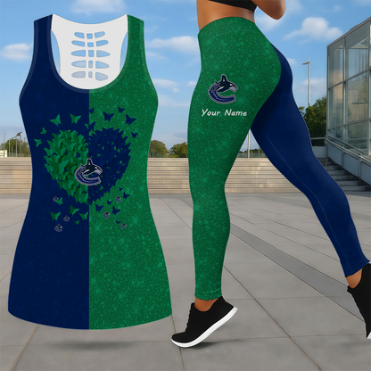 LIMITED EDITION - NEW CUSTOMIZED NHL19 VCC VANCOUVER CANUCKS LEGGINGS & HOLLOW TANK TOP SET
