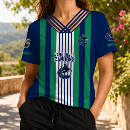 FINAL SALE - NEW CUSTOMIZED NHL19 VCC VANCOUVER CANUCKS V-NECK SHIRT