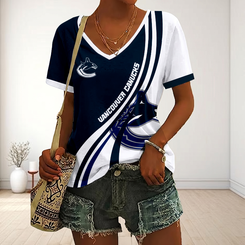 LIMITED EDITION - NEW CUSTOMIZED NHL19 VCC VANCOUVER CANUCKS V-NECK FEMALE SHIRT