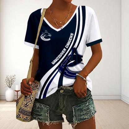 LIMITED EDITION - NEW CUSTOMIZED NHL19 VCC VANCOUVER CANUCKS V-NECK FEMALE SHIRT