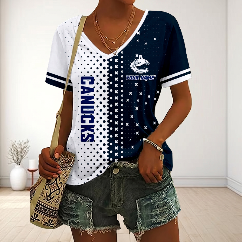 LIMITED EDITION - NEW CUSTOMIZED NHL19 VANCOUVER CANUCKS V-NECK FEMALE SHIRT
