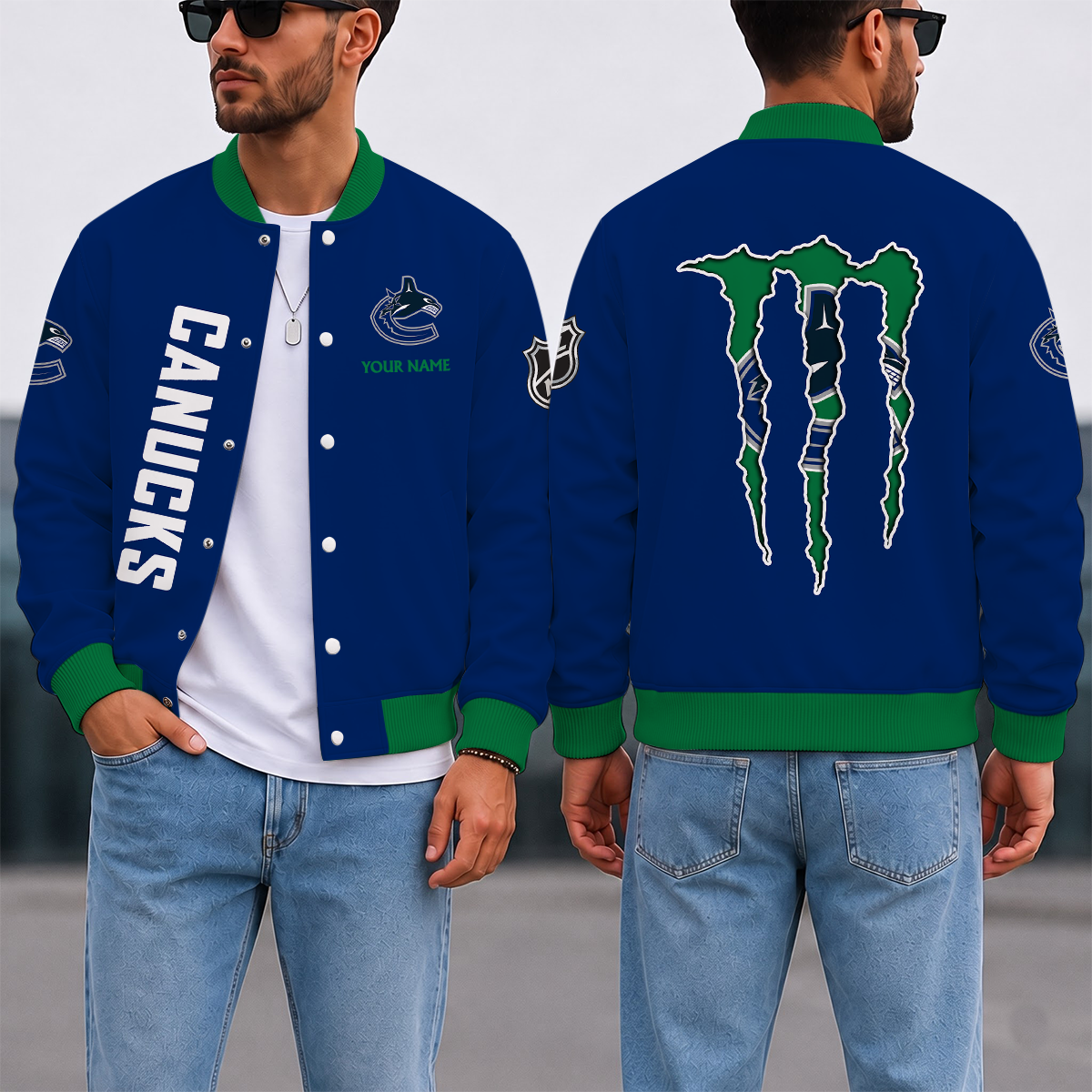 EXCLUSIVE EDITION - NEW CUSTOMIZED NHL19 VCC VANCOUVER CANUCKS SATIN VARSITY JACKET & BASEBALL JACKET