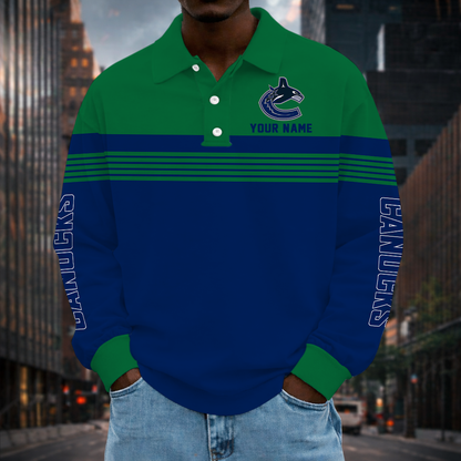 SPECIAL EDITION - NEW CUSTOMIZED NHL19 VCC VANCOUVER CANUCKS MEN LONG SLEEVE POLO