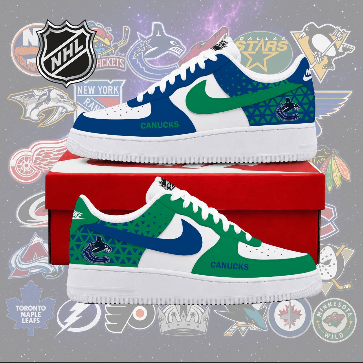 LIMITED EDITION - NEW CUSTOMIZED NHL19 VCC VANCOUVER CANUCKS AF1 SHOES