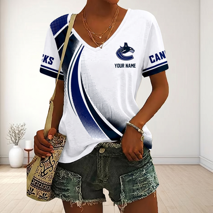 LIMITED EDITION - NEW CUSTOMIZED NHL19 VANCOUVER CANUCKS V-NECK FEMALE SHIRT