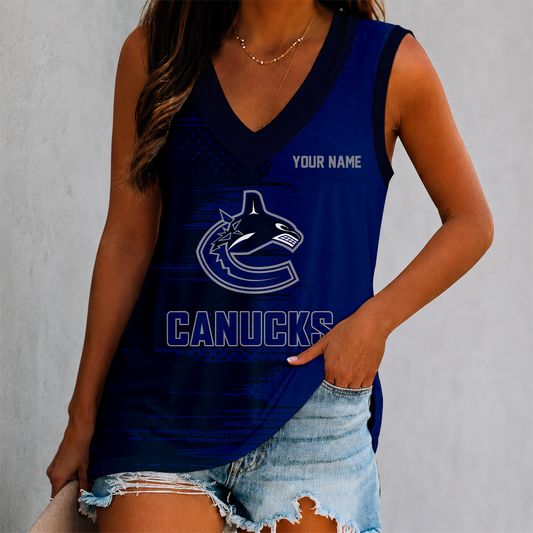 LIMITED EDITION - NEW CUSTOMIZED NHL19 VCC VANCOUVER CANUCKS WOMEN'S V-NECK TANK TOP