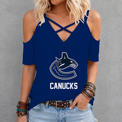 [SUPER SALE] NEW CUSTOMIZED NHL19 VCC VANCOUVER CANUCKS CRISS CROSS V-NECK TOP