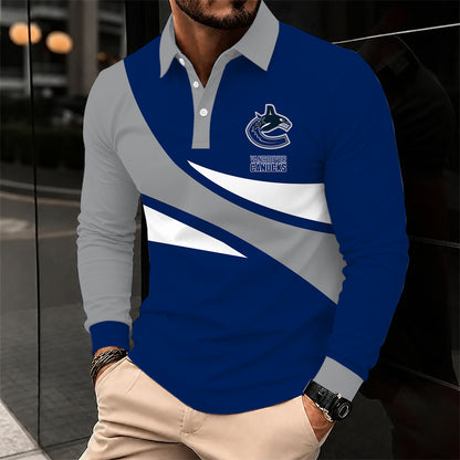 [SUPER SALE] NEW CUSTOMIZED NHL19 VCC VANCOUVER CANUCKS MEN LONG SLEEVE POLO