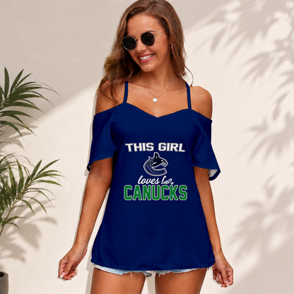 [SUPER SALE] NEW CUSTOMIZED NHL19 VCC VANCOUVER CANUCKS WOMEN'S STRAPPY OFF-SHOULDER TOP