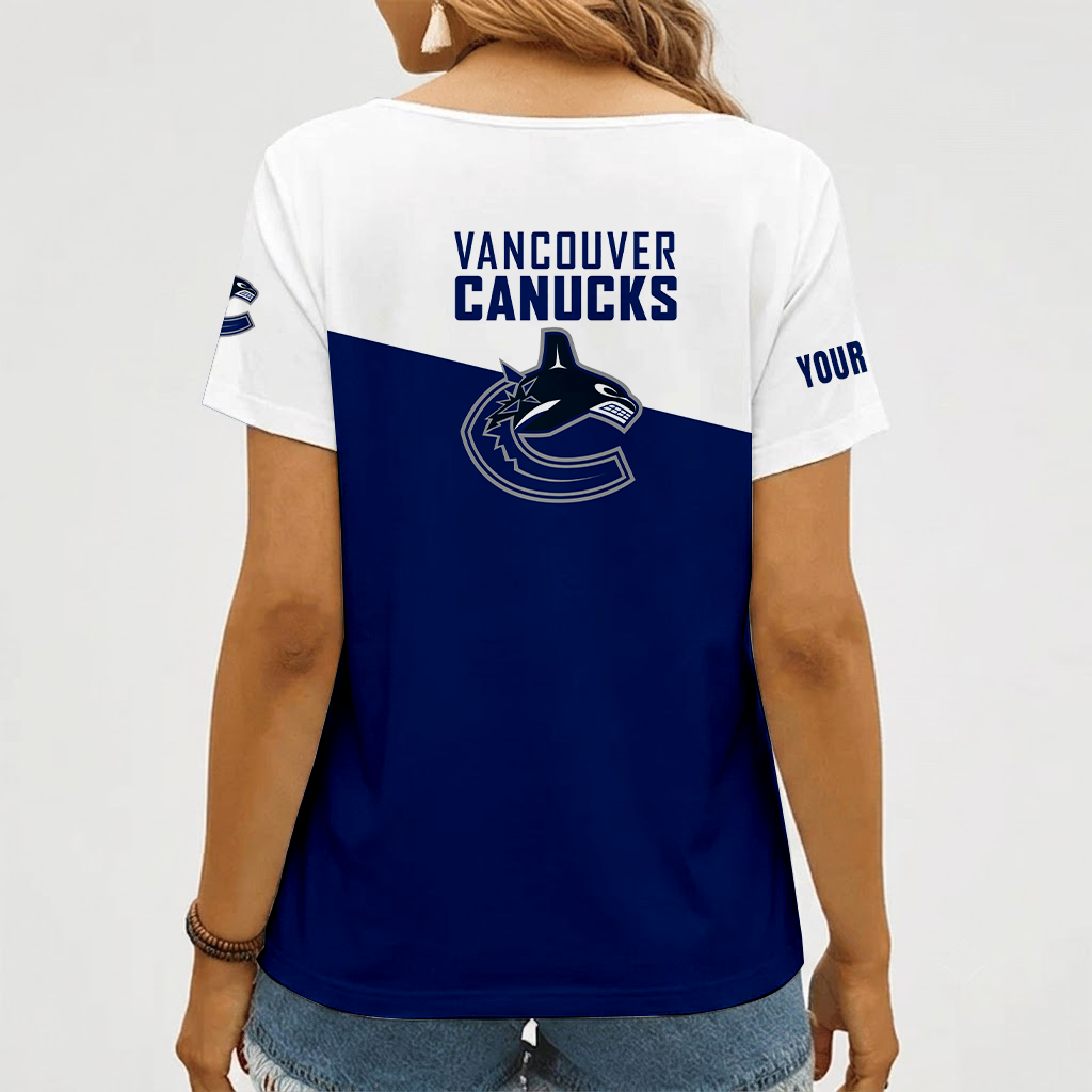 [SUPER SALE] NEW CUSTOMIZED NHL19 VCC VANCOUVER CANUCKS V-NECK FEMALE SHIRT