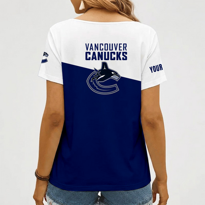 [SUPER SALE] NEW CUSTOMIZED NHL19 VCC VANCOUVER CANUCKS V-NECK FEMALE SHIRT