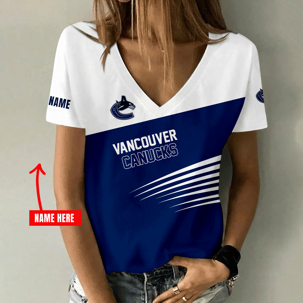 [SUPER SALE] NEW CUSTOMIZED NHL19 VCC VANCOUVER CANUCKS V-NECK FEMALE SHIRT
