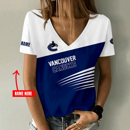 [SUPER SALE] NEW CUSTOMIZED NHL19 VCC VANCOUVER CANUCKS V-NECK FEMALE SHIRT