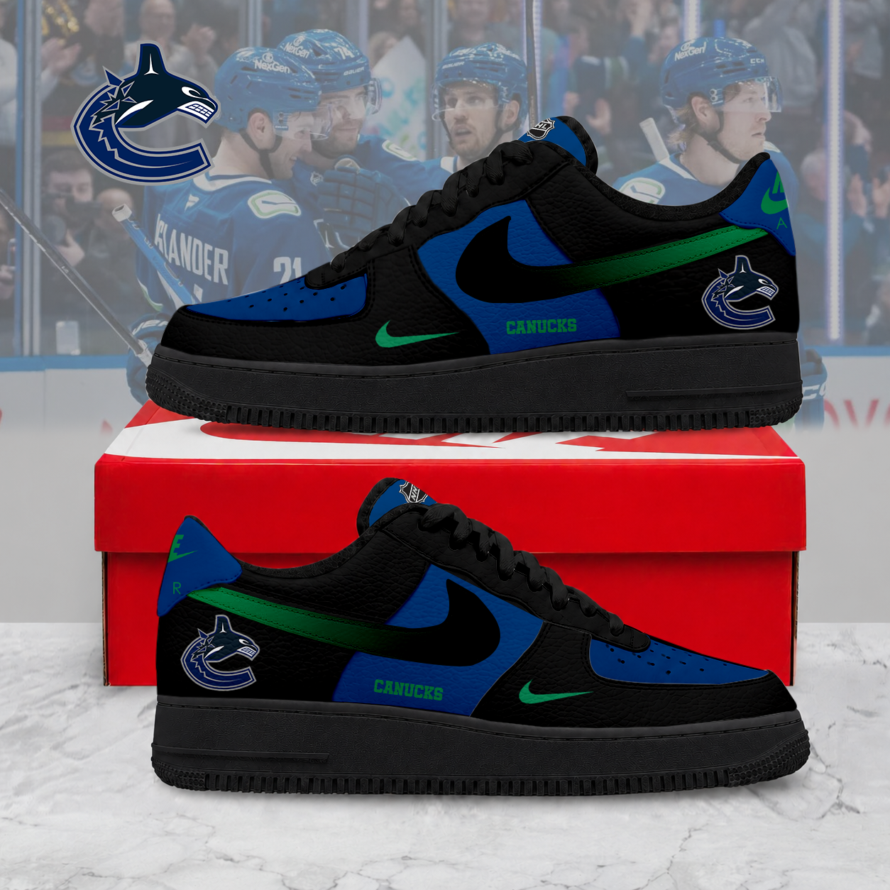 ELITE EDITION - NEW CUSTOMIZED NHL19 VANCOUVER CANUCKS AF1 SHOES