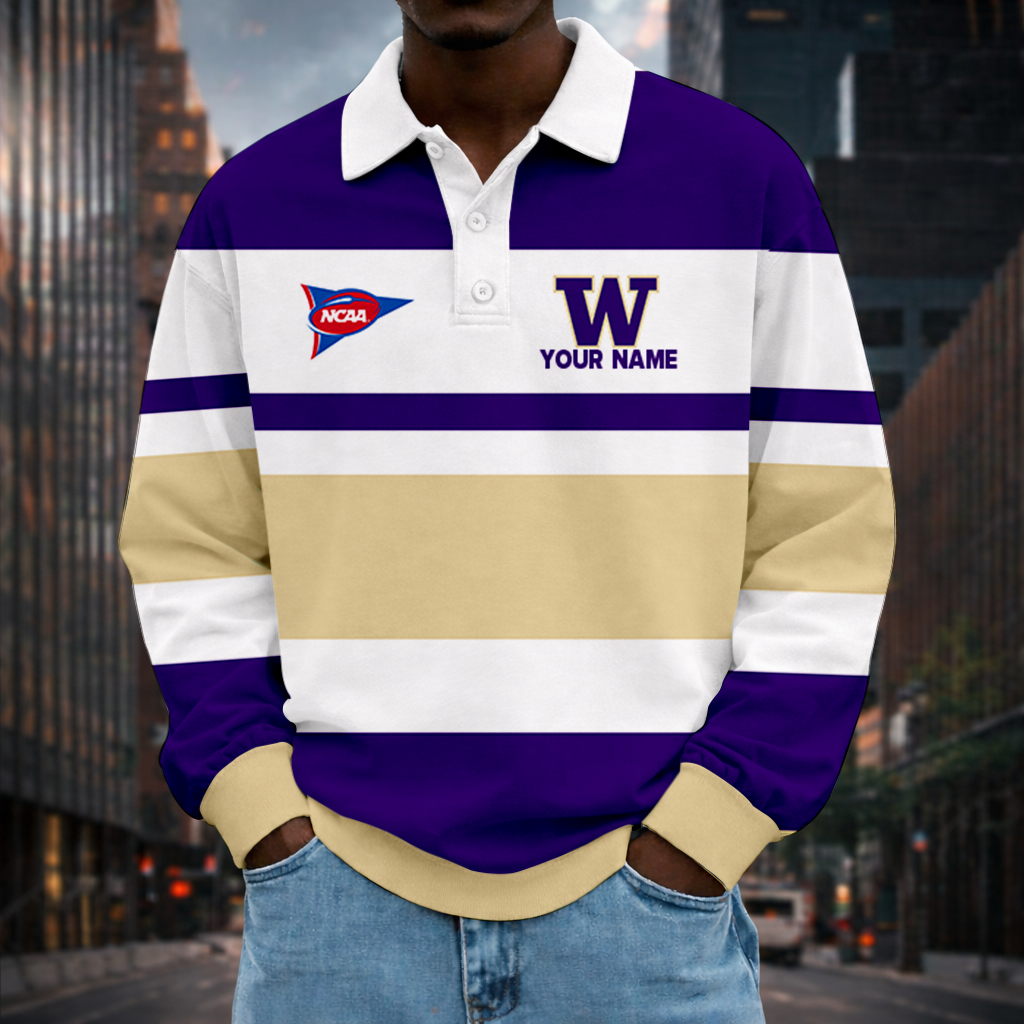 LIMITED EDITION - NEW CUSTOMIZED NCAA FBS19 WSH WASHINGTON HUSKIES UNISEX LONG SLEEVE POLO
