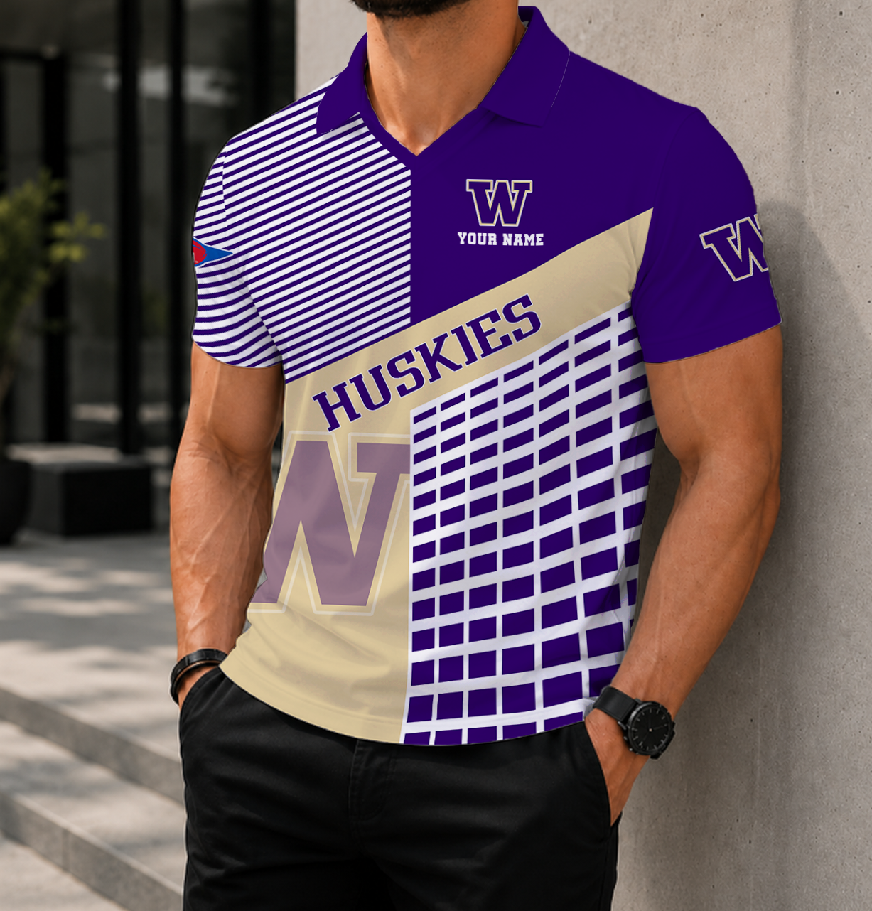 VIRAL EDITION - NEW CUSTOMIZED NCAA FBS19 WSH WASHINGTON HUSKIES POLO SHIRT