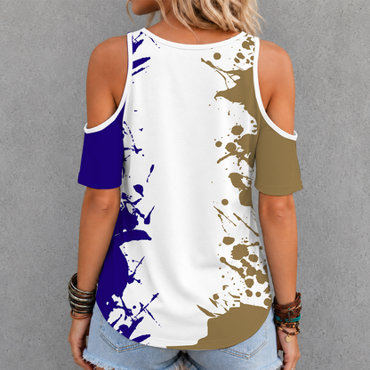 [FAN FAVORITE] NEW CUSTOMIZED NCAA FBS19 WSH WASHINGTON HUSKIES CRISS CROSS V-NECK TOP