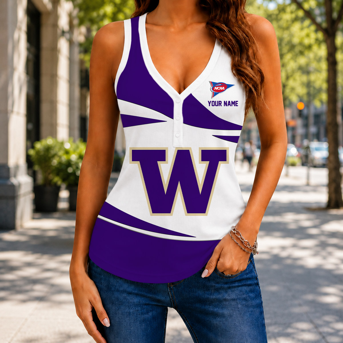 LIMITED EDITION - NEW CUSTOMIZED NCAA FBS19 WSH WASHINGTON HUSKIES WOMEN'S V-NECK TANK TOP
