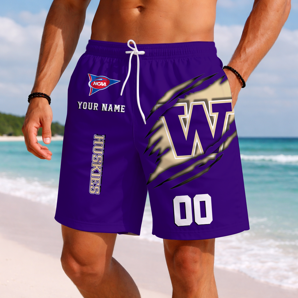 LIMITED EDITION - NEW CUSTOMIZED NCAA FBS19 WSH WASHINGTON HUSKIES SHORT PANTS