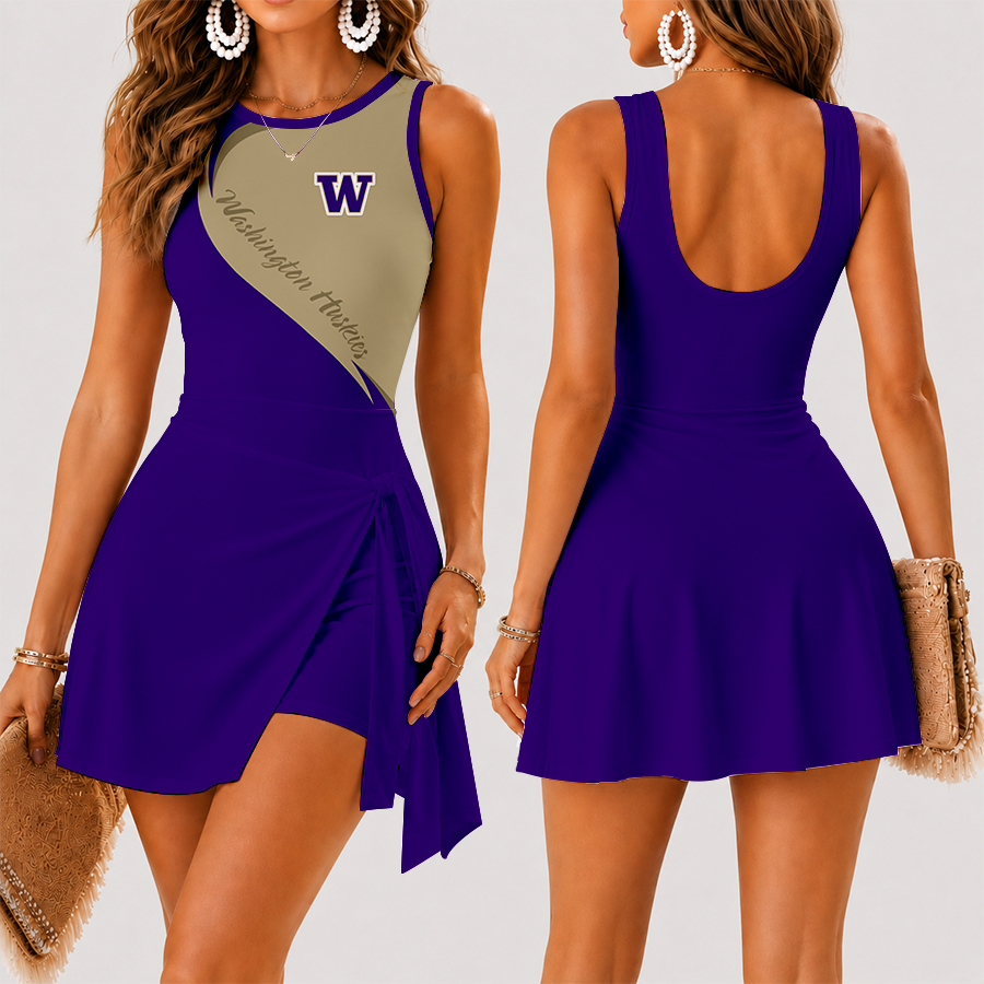 [FAN FAVORITE] NEW CUSTOMIZED NCAA FBS19 WSH WASHINGTON HUSKIES WOMEN'S SUMMER SKORT DRESS