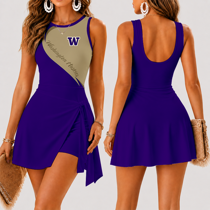 [FAN FAVORITE] NEW CUSTOMIZED NCAA FBS19 WSH WASHINGTON HUSKIES WOMEN'S SUMMER SKORT DRESS