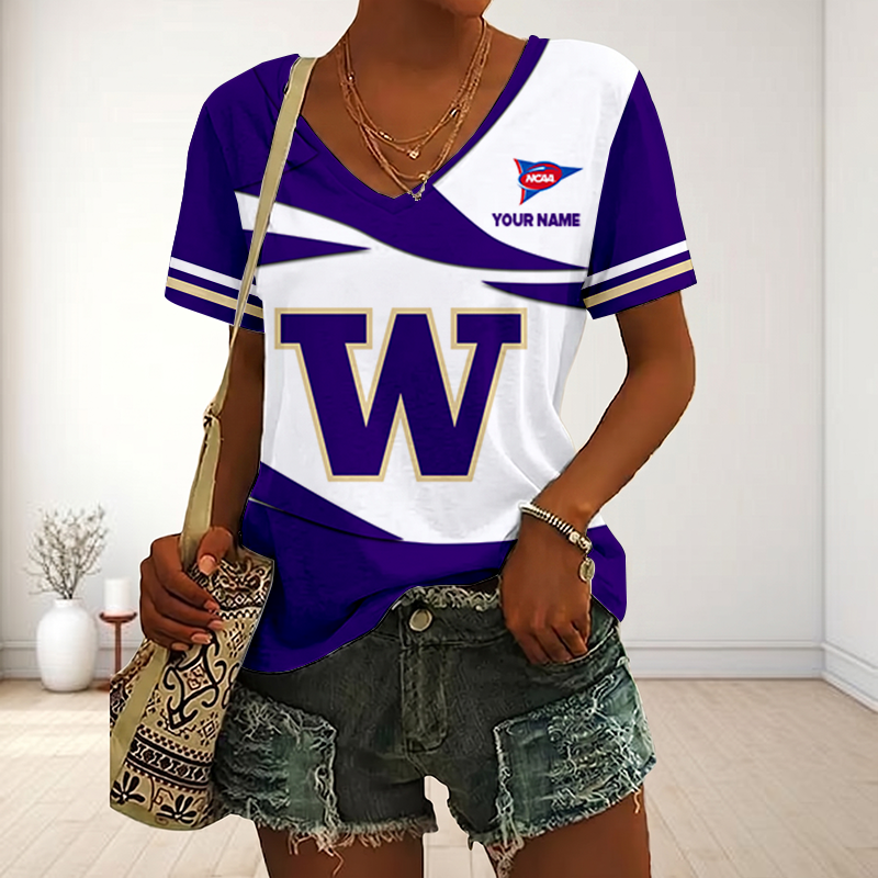 LIMITED DROP - NEW CUSTOMIZED | NCAA FBS19 WSH WS HUSKIES V-NECK FEMALE SHIRT