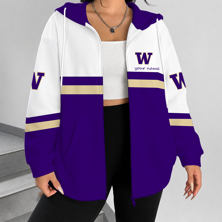 [FAN FAVORITE] NEW CUSTOMIZED NCAA FBS19 WSH WASHINGTON HUSKIES ZIP HOODIE