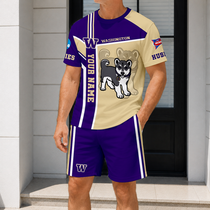 ELITE EDITION - NEW CUSTOMIZED NCAA FBS19 WSH WASHINGTON HUSKIES T-SHIRT & SHORT PANTS SET
