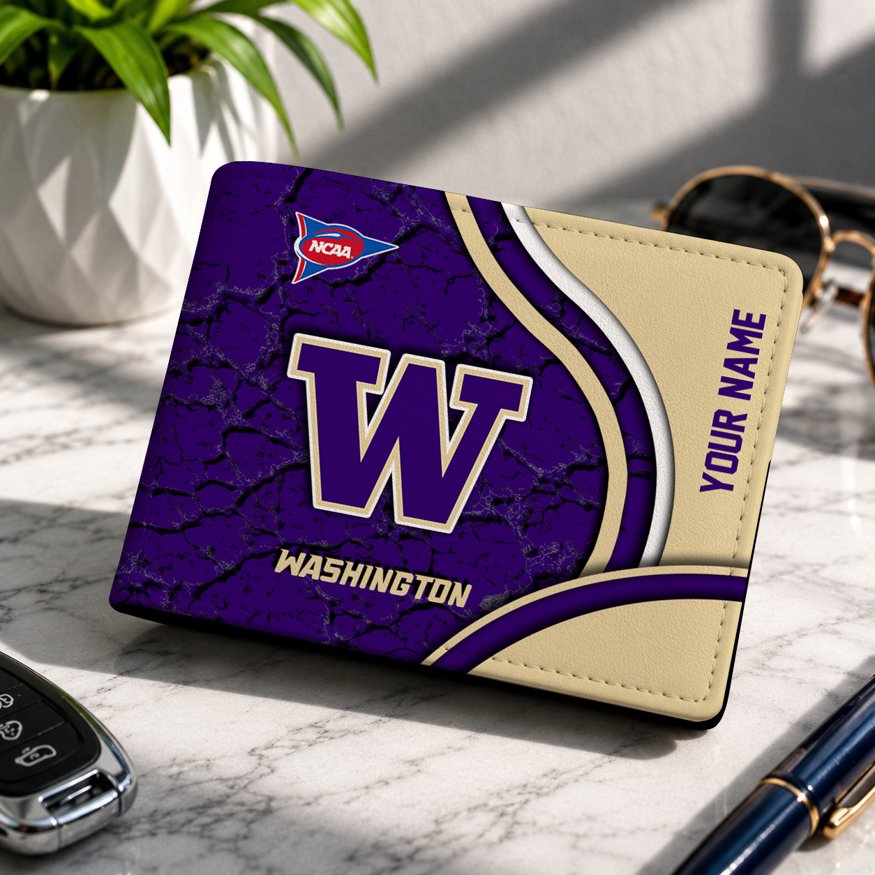 MEGA SALE - NEW CUSTOMIZED NCAA FBS19 WSH WASHINGTON HUSKIES LEATHER WALLET