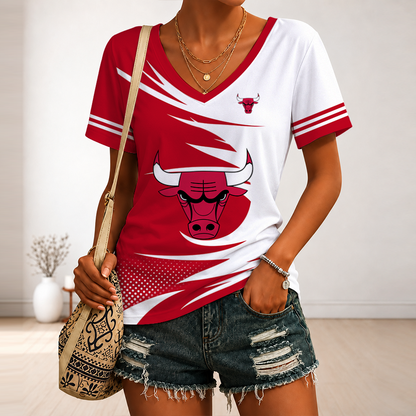 LIMITED EDITION - NEW CUSTOMIZED NBA19 CBU CHICAGO BULLS V-NECK FEMALE SHIRT