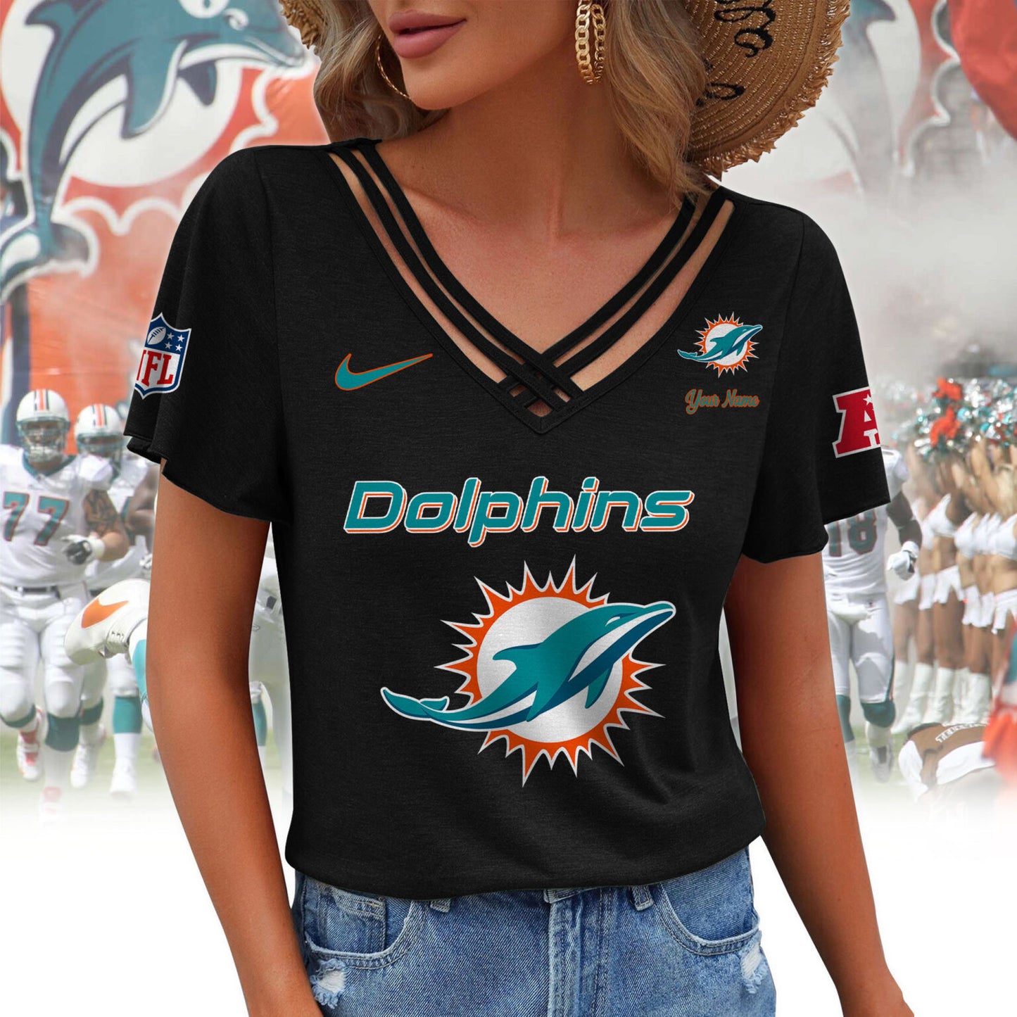 [SPECIAL OFFER] NEW CUSTOMIZED NFL19 MDP MIAMI DOLPHINS V-NECK SHIRT