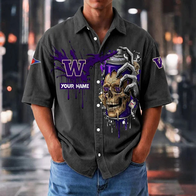 MEGA SALE - NEW CUSTOMIZED NCAA FBS19 WSH WS HUSKIES SEERSUCKER BUTTON SHIRT