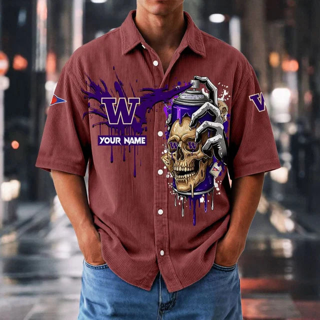 MEGA SALE - NEW CUSTOMIZED NCAA FBS19 WSH WS HUSKIES SEERSUCKER BUTTON SHIRT