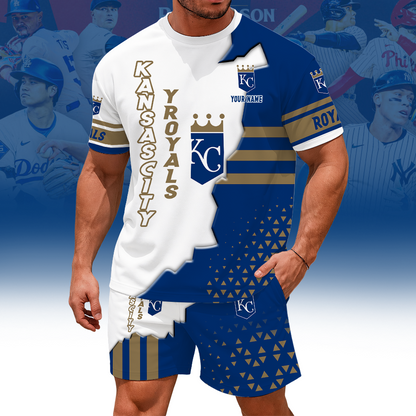 LIMITED EDITION - NEW CUSTOMIZED MLB19 KCR KANSAS CITY ROYALS UNISEX T-SHIRT & SHORTS SET