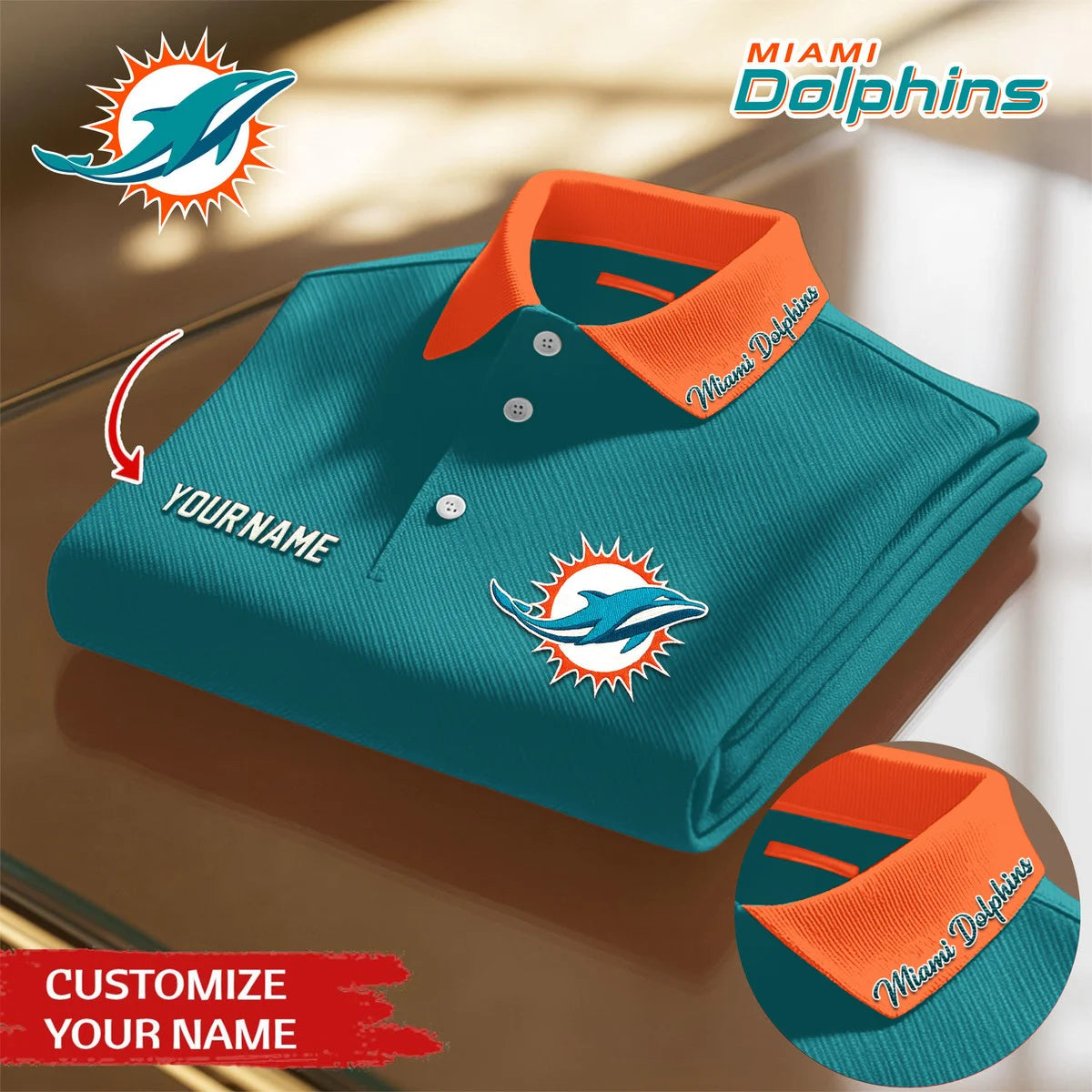 LIMITED EDITION - NEW CUSTOMIZED NFL19 MDP MIAMI DOLPHINS POLO SHIRT