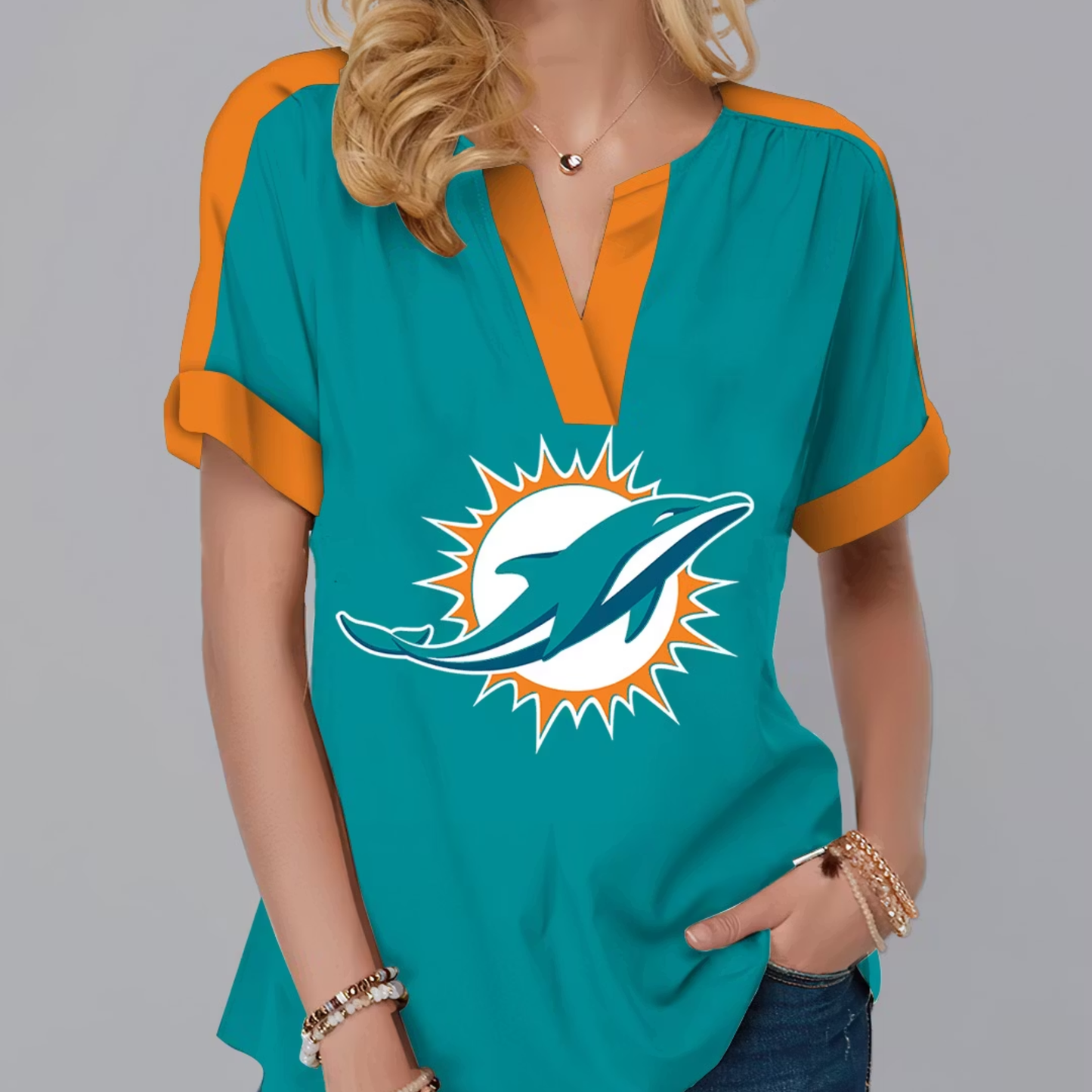 LIMITED EDITION - NEW CUSTOMIZED NFL19 MDP MIAMI DOLPHINS V-NECK FEMALE SHIRT
