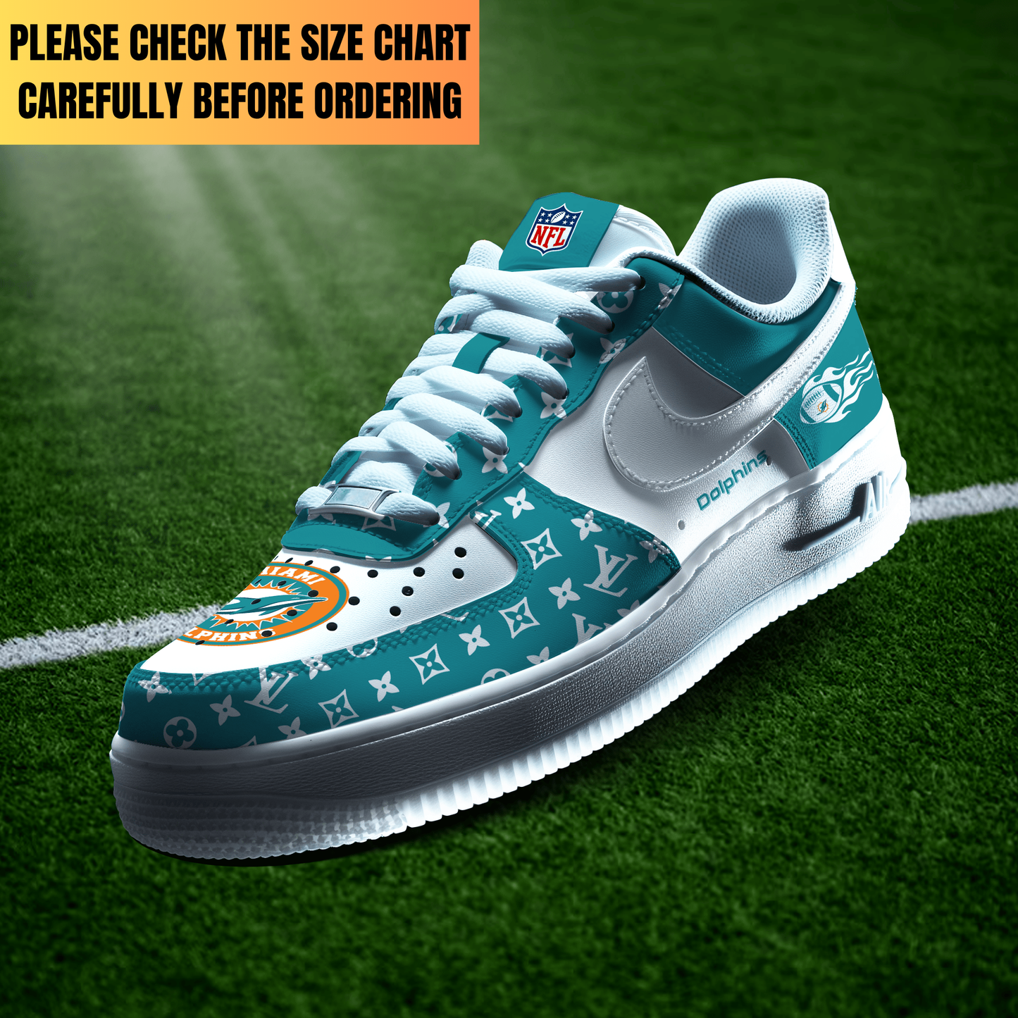 LIMITED EDITION - NEW CUSTOMIZED NFL19 MDP MIAMI DOLPHINS AF1 SHOES