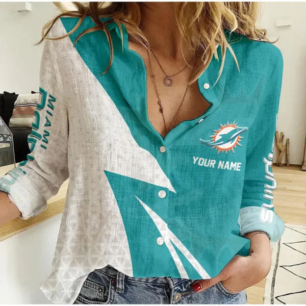 [SPECIAL OFFER] NEW CUSTOMIZED NFL19 MDP MIAMI DOLPHINS WOMEN CASUAL SHIRT