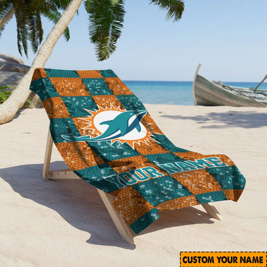 LIMITED EDITION - NEW CUSTOMIZED NFL19 MDP MIAMI DOLPHINS BEACH TOWEL
