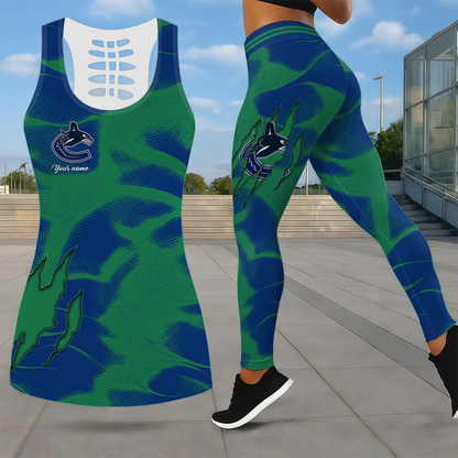 LIMITED EDITION - NEW CUSTOMIZED NHL19 VCC VANCOUVER CANUCKS LEGGINGS & HOLLOW TANK TOP SET